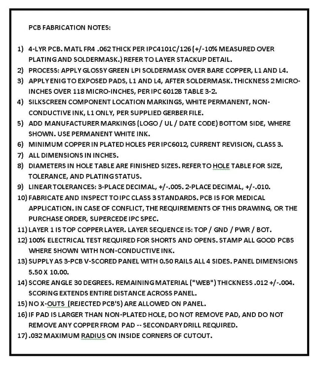 Example of PCB Fabrication Notes