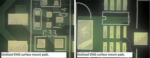 Heavily Oxidized PCB with ENIG Surface Finish Heavily Oxidized PCB with ENIG Surface Finish
