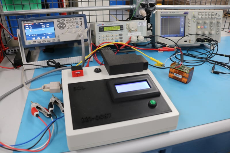 Battery pack being tested during the manufacturing process