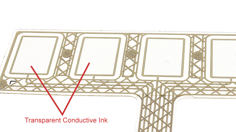 5-button capacitive touch switch with transparent conductive ink.