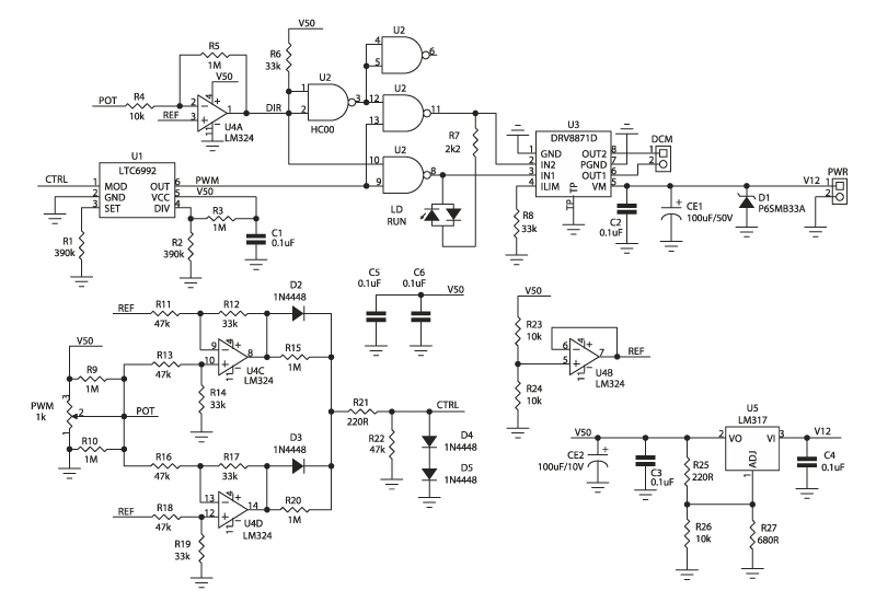 Electrical schematic showing several resistive loads