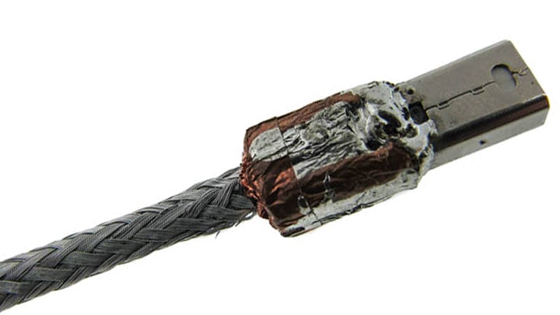 Shielding on this USB cable is exposed and visible