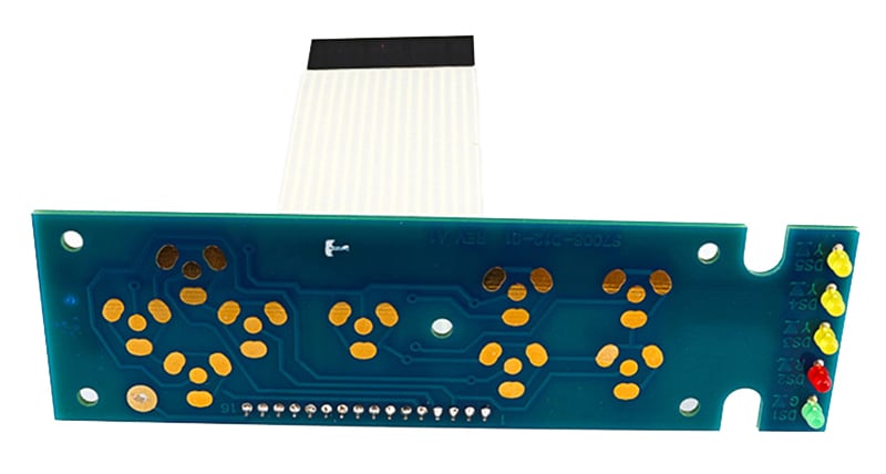 Flat flexible cable soldered to a printed circuit board.