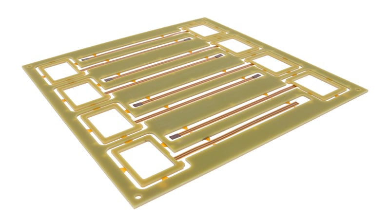 Flex PCB with stiffeners applied for support and ease of handling during assembly