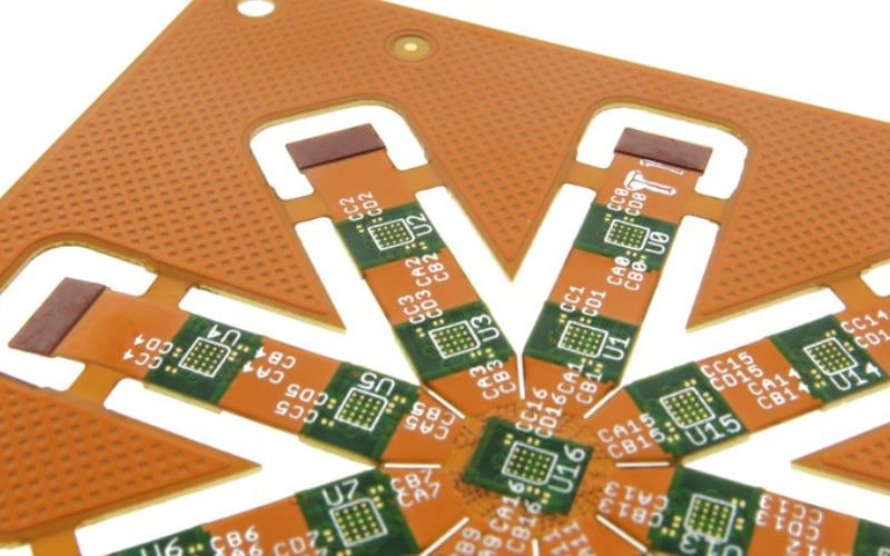 Example of flexible circuit board with stiffeners