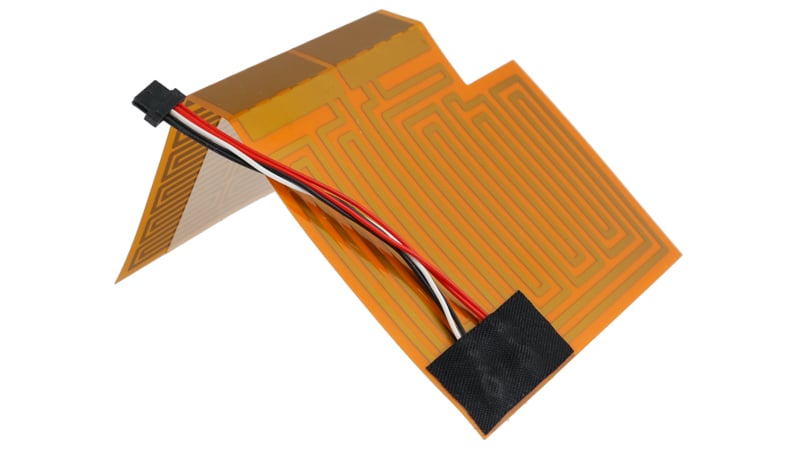 Flexible polyimide heater with surface-mounted thermistor