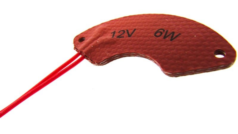 Flexible silicone heater rated at 12V, 6W