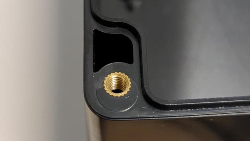 Insert molding example of heat-set threaded inserts