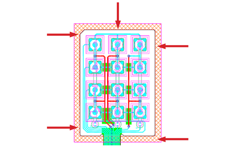 Perimeter keep out zone on a waterproof membrane switch