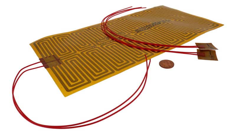 Example of large and small polyimide flex heaters