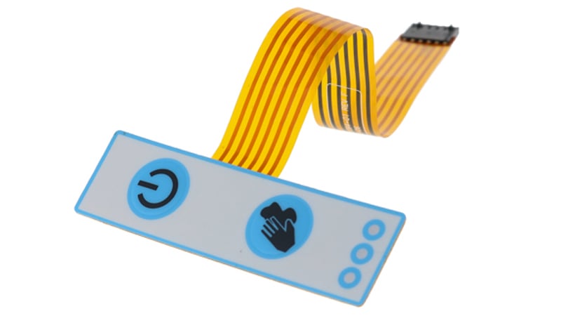 Membrane switch with three LED windows frosted with white paint