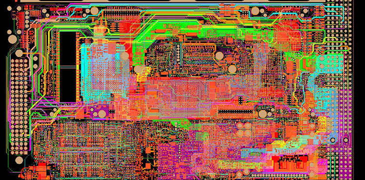 A multi-layer circuit board showing signal layers.