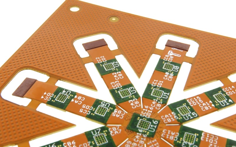 Mltilayer flex circuit with solid copper planes for heat dissipation.