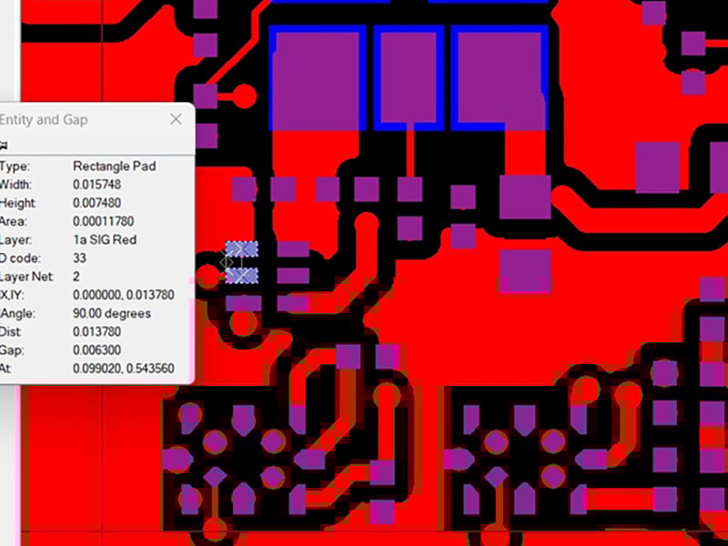 PCB DFM showing oversized mask