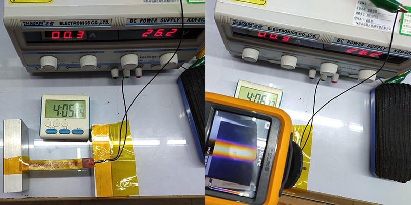 After testing 4 hours, the appearance of the product starts to turn black (test temperature: 200-210 degrees Celsius; voltage: 26.2V).