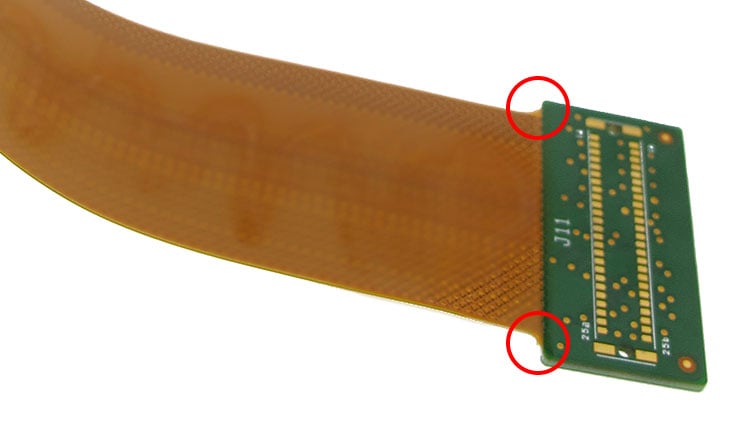 Example of a rigid-flex circuit board outlining transition corner radius.
