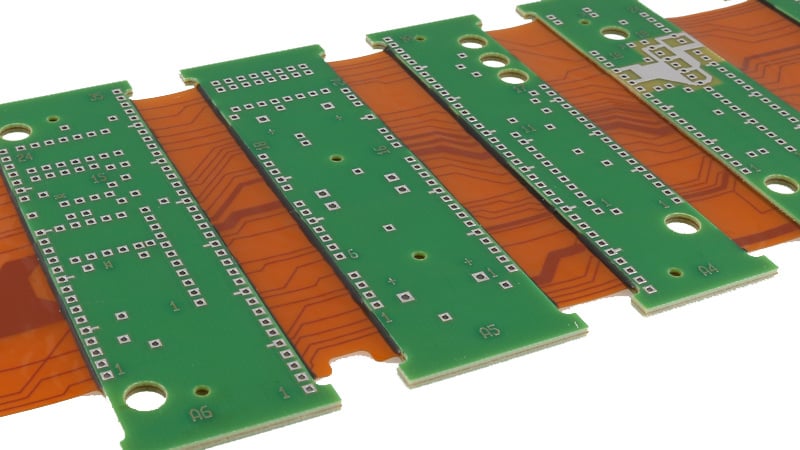 Rigid-flex circuit board with multiple rigid-to-flex transition zones