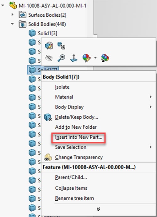 SolidWorks insert into new part