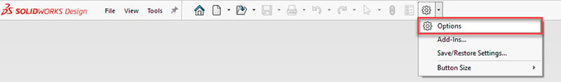 SolidWorks options gear icon