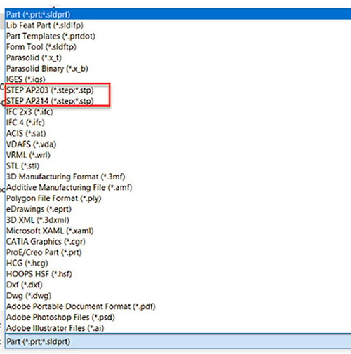 Example of STEP AP203 and AP214 file types.