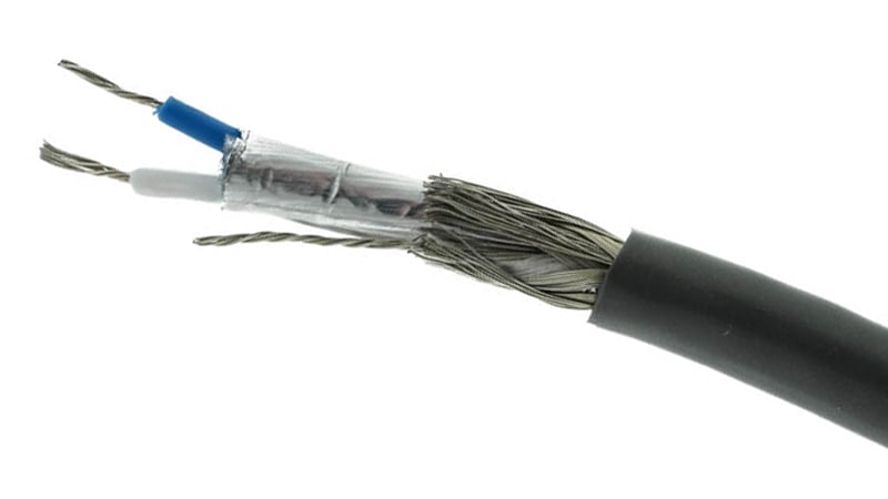 Stranded drain wire is shown between the foil shield and braided shield