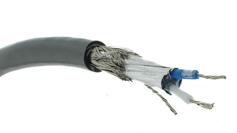 Example of a twisted pair with shield + drain wire.