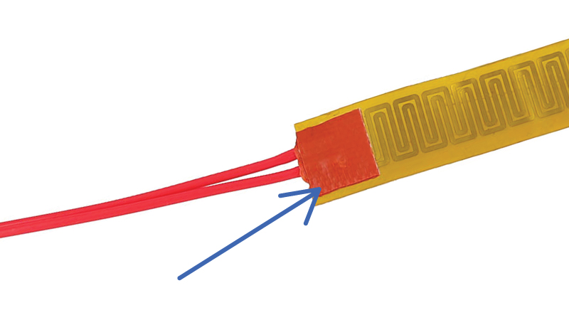 Ultra-thin Polyimide Heater with 22AWG wire and Silicone Patch Strain Relief