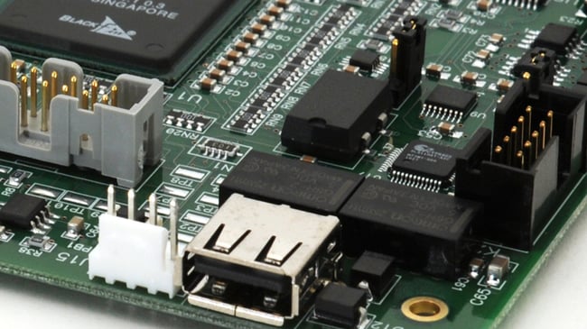 Example of a circuit board showing cables connectors