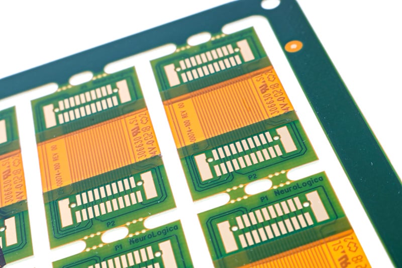 Example of a flex circuit with coverlay and flexible soldermask