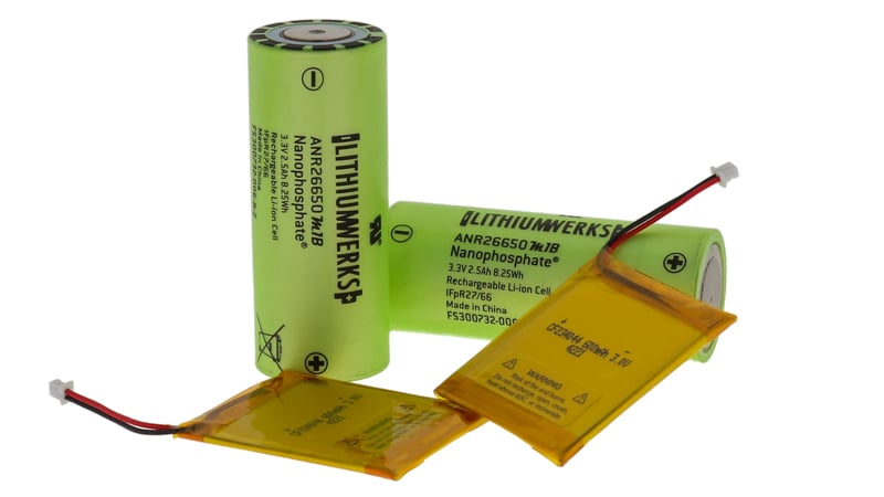 Example of lithium-ion and lithium iron phosphate (LiFePO4) batteries