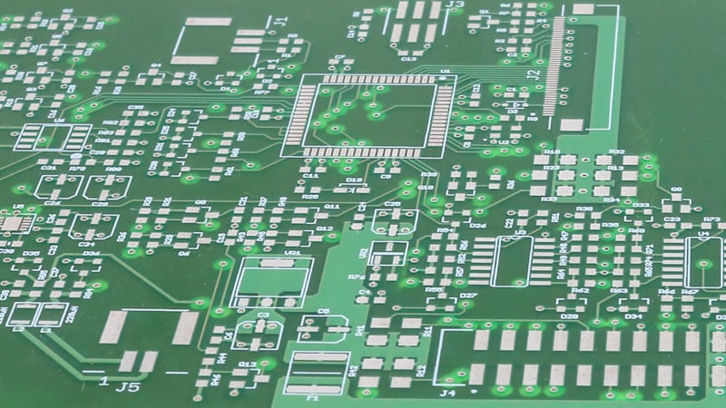 Multiple layer PCB with through vias connecting layers