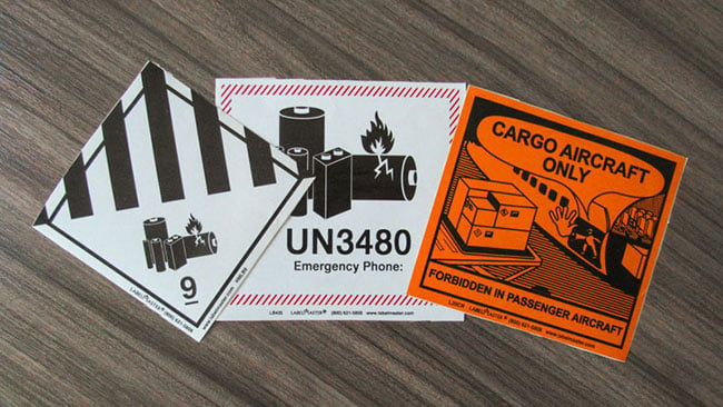Example of battery shipping labels