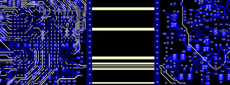 An example of the dense circuits in a multi-layer rigid-flex PCB