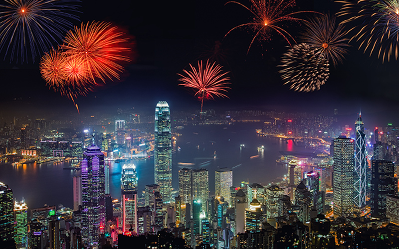 Fireworks over Hong Kong during Chinese New Year celebration
