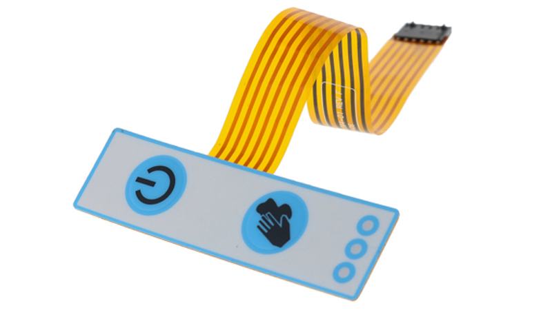 Membrane switch with three LED windows frosted with white paint