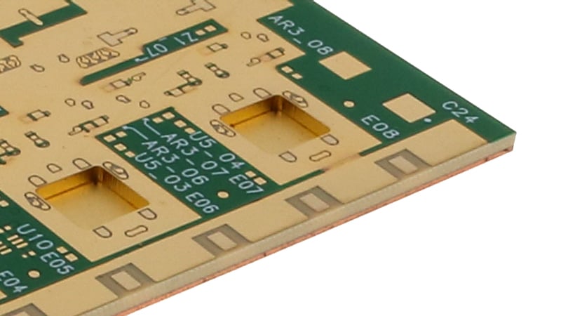 RF printed circuit board with plated cutouts