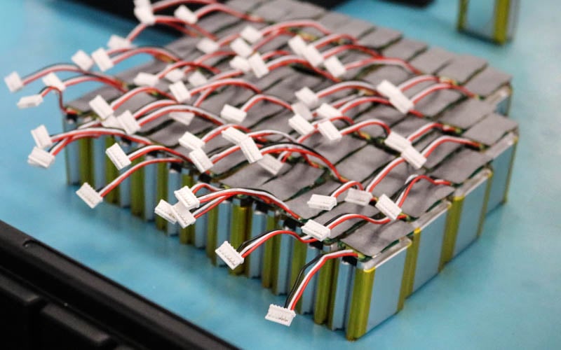 Prismatic battery cells during assembly process