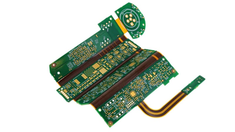 Rigid-flex PCB with a green solder mask